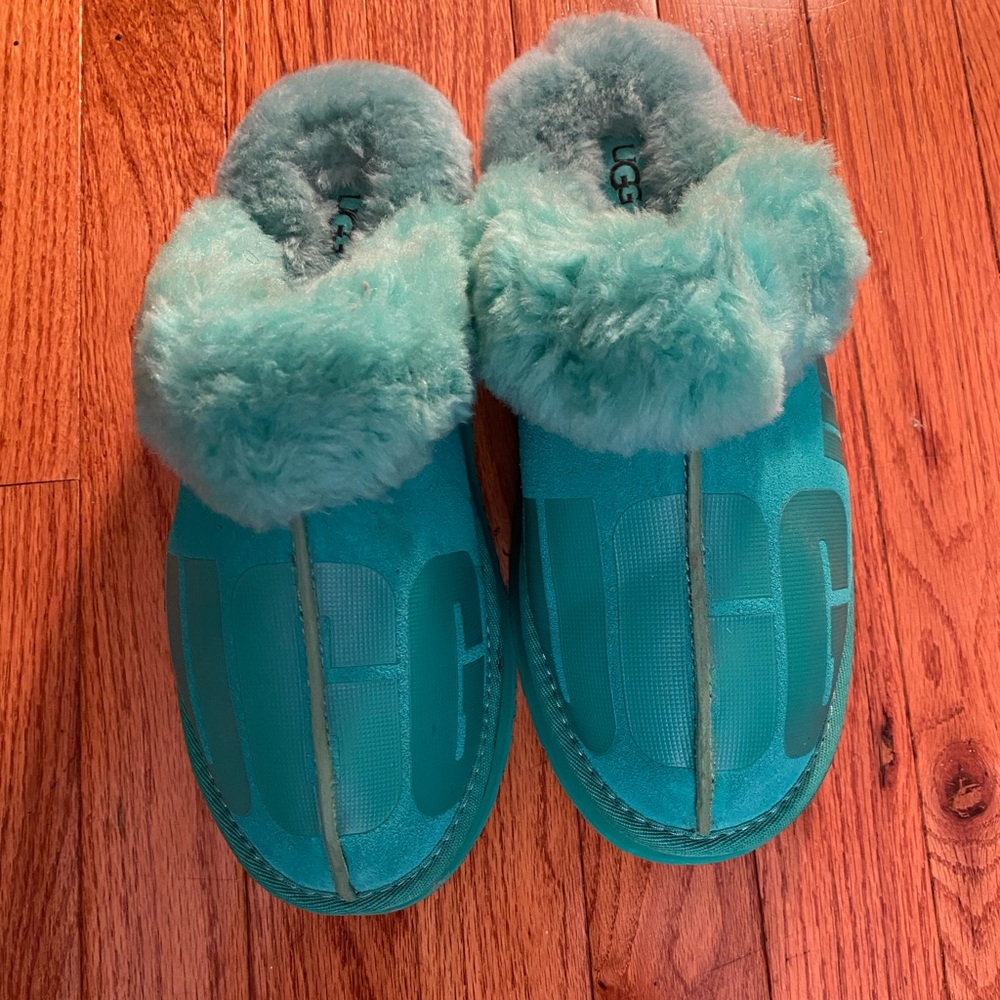 UGG Teal Plush Shearling Slip-On Mules